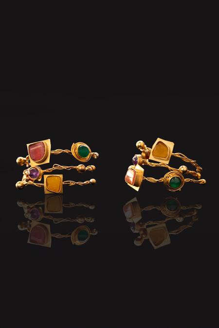 Buy_AK-OK_Multi Color Stones Tribal Treasure Hoop Earrings _Online_at_Aza_Fashions
