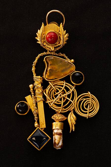 Shop_AK-OK_Multi Color Stones, Crystals Tribal Treasure Embellished Earrings _Online_at_Aza_Fashions