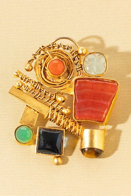 Shop_AK-OK_Multi Color Beads, Stones Tribal Treasure Agate Embellished Earrings _Online_at_Aza_Fashions