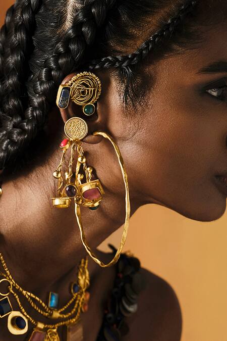 AK-OK_Multi Color Stones Twisted Stem Ear Cuffs _Online_at_Aza_Fashions