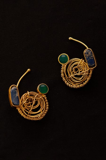 Buy_AK-OK_Multi Color Stones Twisted Stem Ear Cuffs _Online_at_Aza_Fashions