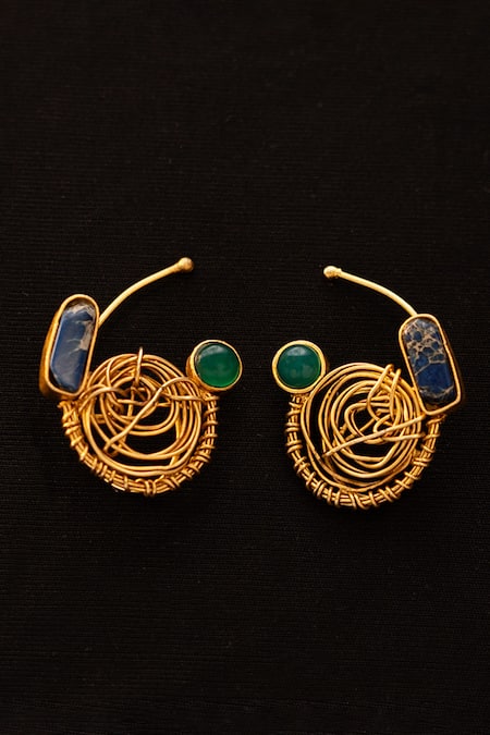 Shop_AK-OK_Multi Color Stones Twisted Stem Ear Cuffs _Online_at_Aza_Fashions