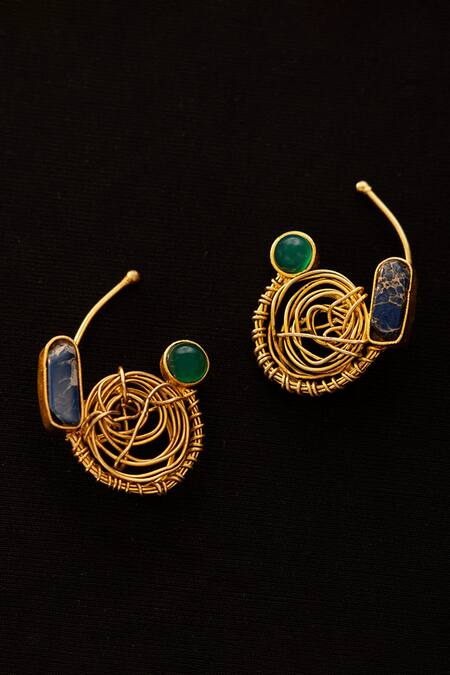 AK-OK_Multi Color Stones Twisted Stem Ear Cuffs _at_Aza_Fashions