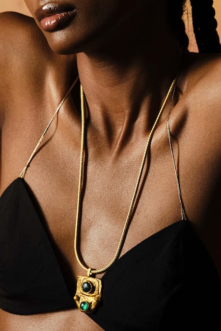 AK-OK_Green Drop Of Heaven Studded Pendant Necklace _Online_at_Aza_Fashions