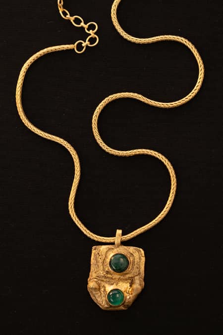 Buy_AK-OK_Green Drop Of Heaven Studded Pendant Necklace _Online_at_Aza_Fashions