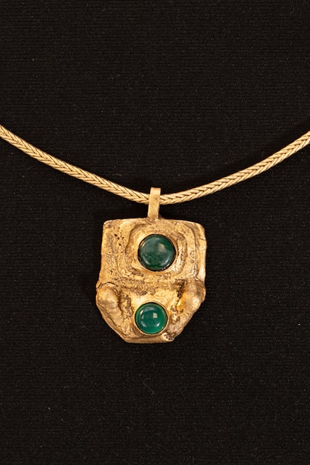 Shop_AK-OK_Green Drop Of Heaven Studded Pendant Necklace _Online_at_Aza_Fashions