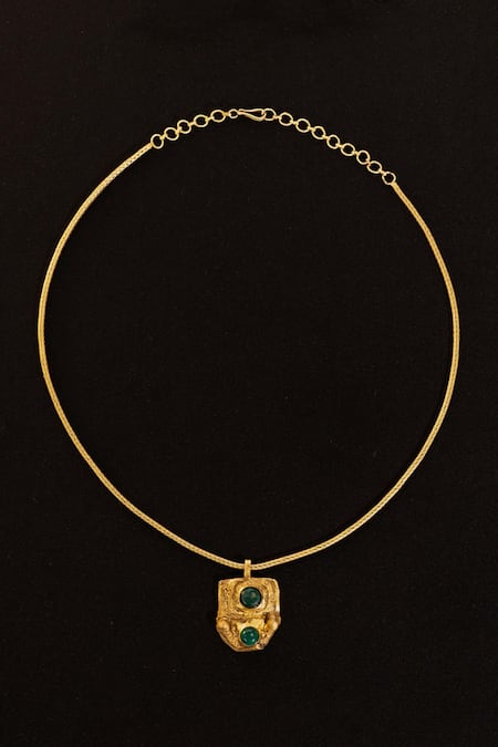 AK-OK_Green Drop Of Heaven Studded Pendant Necklace _at_Aza_Fashions