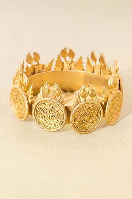 Shop AK-OK Gold Plated Crystals Blooming Coin Bangle Online at Aza Fashions Shop_AK-OK_Gold Plated Crystals Blooming Coin Bangle _Online_at_Aza_Fashions
