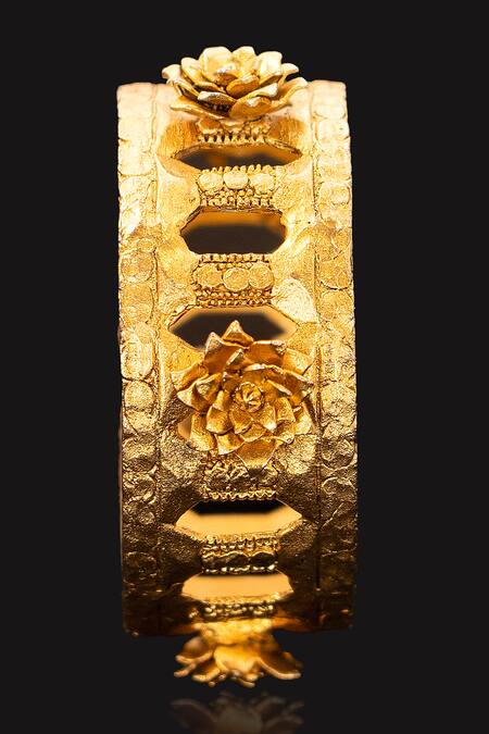 AK-OK_Gold Plated Cut Work Blooming Ladder Bangle _Online_at_Aza_Fashions