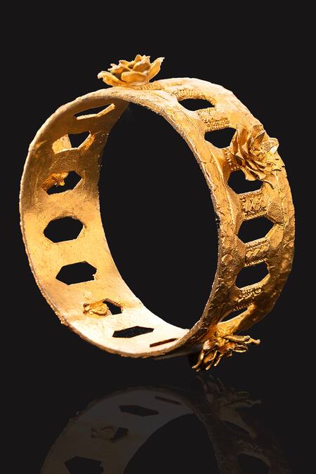 Buy_AK-OK_Gold Plated Cut Work Blooming Ladder Bangle _Online_at_Aza_Fashions