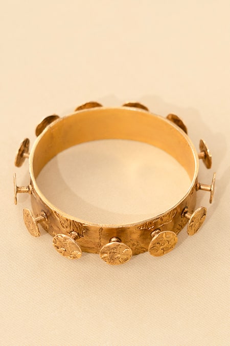Buy_AK-OK_Gold Plated Studs Spiked Coin Bangle - Single Pc _Online_at_Aza_Fashions