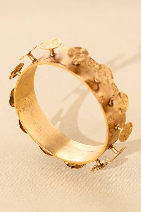 Shop_AK-OK_Gold Plated Studs Spiked Coin Bangle - Single Pc _Online_at_Aza_Fashions