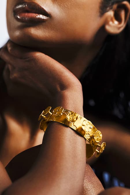 AK-OK_Gold Plated Studs Spiked Coin Bangle - Single Pc _at_Aza_Fashions