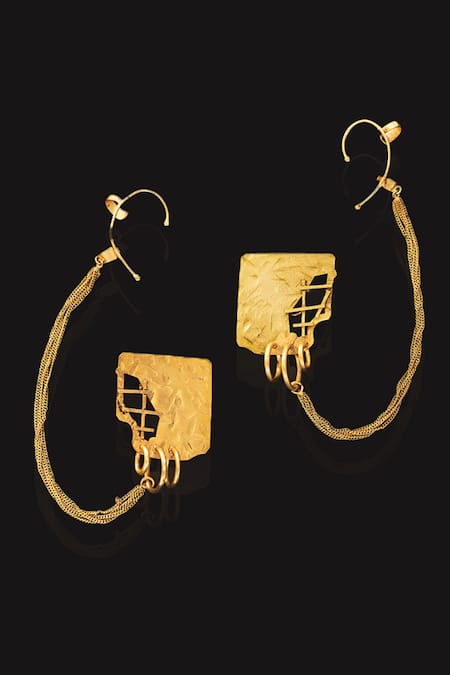 AK-OK_Gold Plated Melting Brick Danglers _Online_at_Aza_Fashions