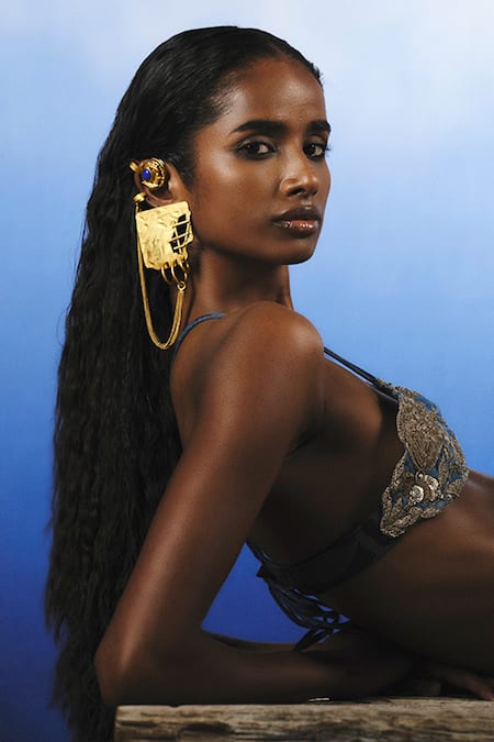 Shop_AK-OK_Gold Plated Melting Brick Danglers _Online_at_Aza_Fashions