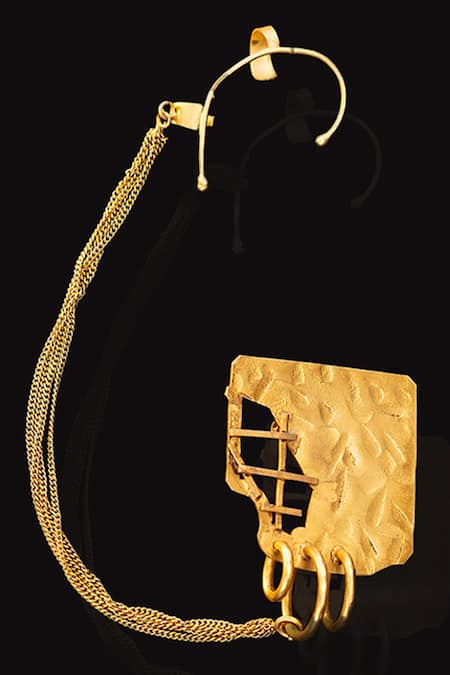 AK-OK_Gold Plated Melting Brick Danglers _at_Aza_Fashions