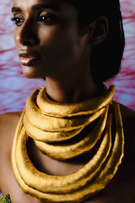 Buy_AK-OK_Gold Plated Ancient Tribal Broad Choker _Online_at_Aza_Fashions