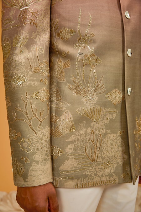 Rohit Bal_Pink Chanderi Silk Digital Printed Floral Bandhgala _Online_at_Aza_Fashions