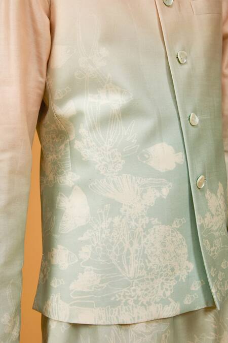 Rohit Bal_Pink Chanderi Silk, Linen Embroidery Ombre Floral Bundi And Kurta Set _Online_at_Aza_Fashions