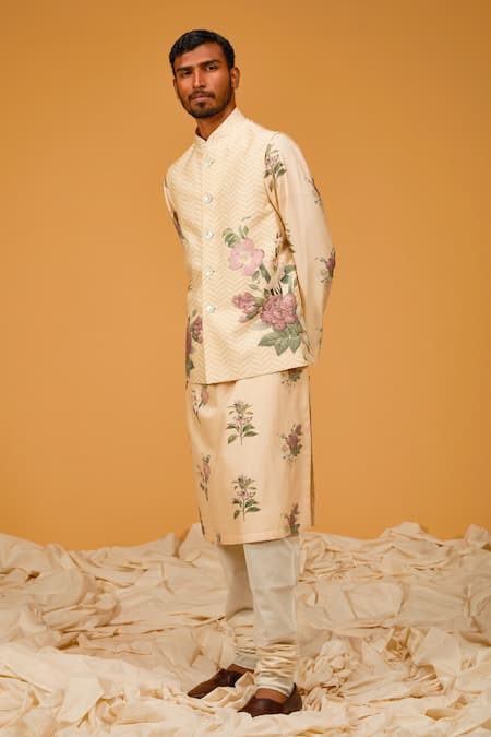 Rohit Bal Chanderi Silk Printed Bundi & Kurta Set 