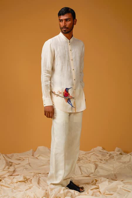 Rohit Bal Aesthetic Bird Embroidered Shirt 