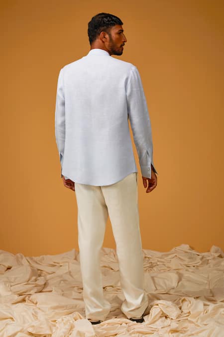 Shop Rohit Bal Blue Linen Embroidery Placement Grape Shirt at Aza Fashions Shop_Rohit Bal_Blue Linen Embroidery Placement Grape Shirt _at_Aza_Fashions