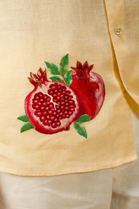 Rohit Bal Yellow Linen Embroidery Pomegranate Shirt Online at Aza Fashions Rohit Bal_Yellow Linen Embroidery Pomegranate Shirt _Online_at_Aza_Fashions