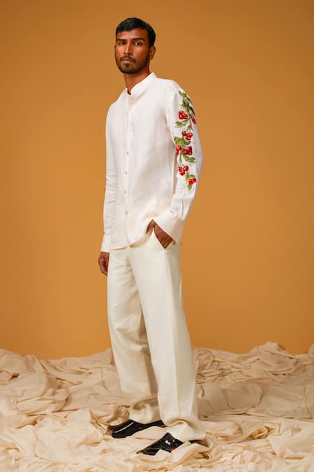 Rohit Bal Cherry Embroidered Sleeve Shirt 