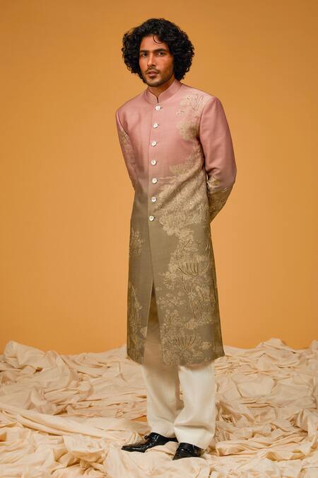 Buy Rohit Bal Pink Chanderi , Embroidery, Cut Floral Bloom Print Two Tone Sherwani Online at Aza Fashions Buy_Rohit Bal_Pink Chanderi , Embroidery, Cut Floral Bloom Print Two Tone Sherwani _Online_at_Aza_Fashions