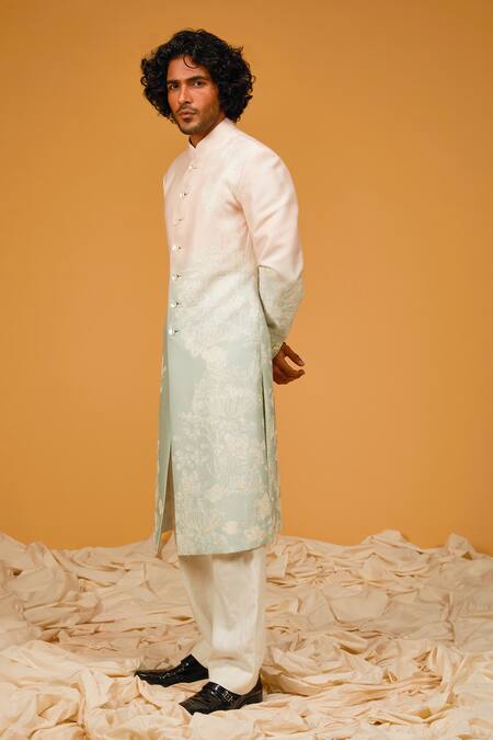 Rohit Bal Pink Chanderi , Pearls, Cut Work Flower Bloom Print Two Tone Sherwani at Aza Fashions Rohit Bal_Pink Chanderi , Pearls, Cut Work Flower Bloom Print Two Tone Sherwani _at_Aza_Fashions