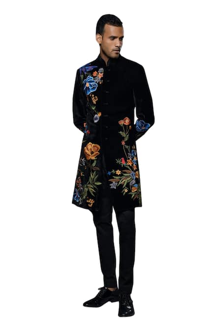 Buy Rohit Bal Black Velvet, Silk Embroidery Floral Garden Sherwani Online at Aza Fashions Buy_Rohit Bal_Black Velvet, Silk Embroidery Floral Garden Sherwani _Online_at_Aza_Fashions