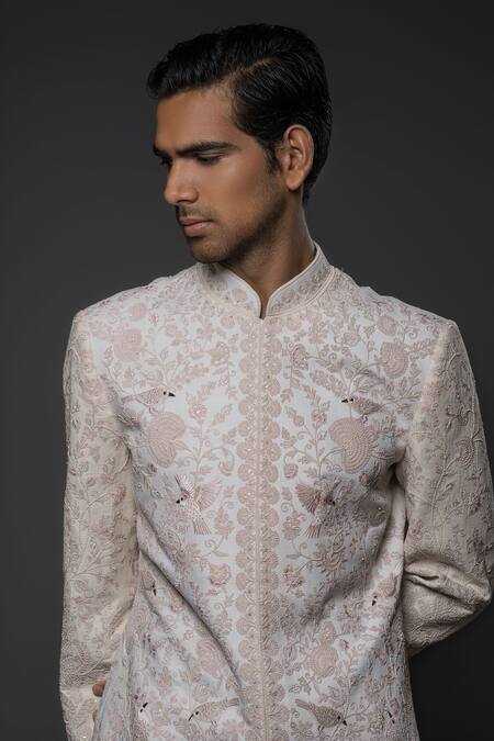 Rohit Bal Ivory Silk Embroidery Floral Hand Sherwani Online at Aza Fashions Rohit Bal_Ivory Silk Embroidery Floral Hand Sherwani _Online_at_Aza_Fashions