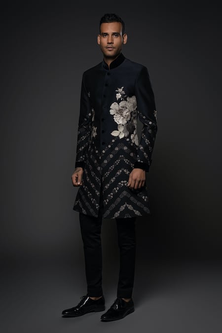 Rohit Bal Monochrome Floral Embroidered Sherwani 