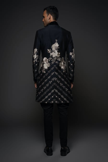 Rohit Bal Monochrome Floral Embroidered Sherwani 