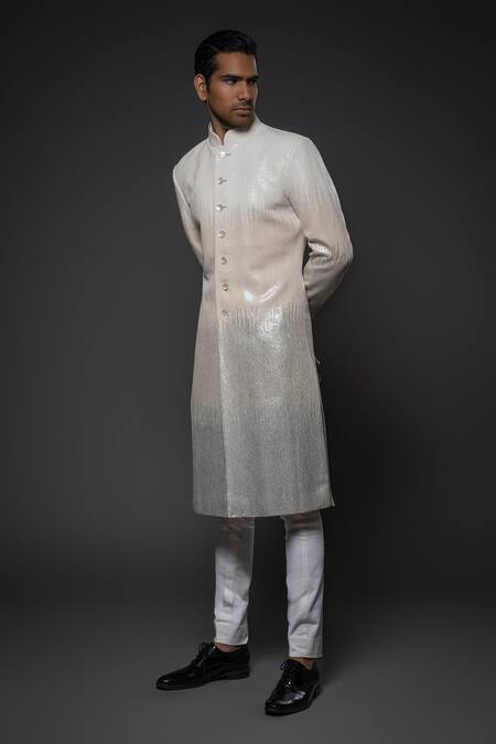 Rohit Bal Ivory Silk Sequins Ombre Embroidered Sherwani Online at Aza Fashions Rohit Bal_Ivory Silk Sequins Ombre Embroidered Sherwani _Online_at_Aza_Fashions