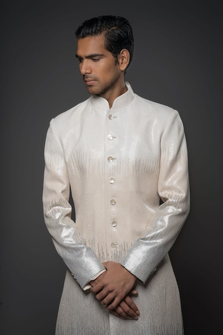 Buy Rohit Bal Ivory Silk Sequins Ombre Embroidered Sherwani Online at Aza Fashions Buy_Rohit Bal_Ivory Silk Sequins Ombre Embroidered Sherwani _Online_at_Aza_Fashions