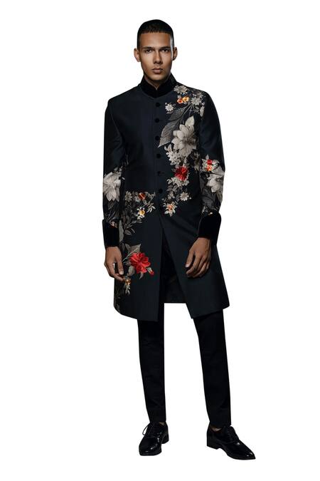 Buy Rohit Bal Black Silk Embroidery Flower Garden Sherwani Online at Aza Fashions Buy_Rohit Bal_Black Silk Embroidery Flower Garden Sherwani _Online_at_Aza_Fashions