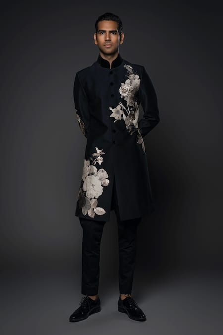 Rohit Bal Monochrome Floral Print Sherwani 