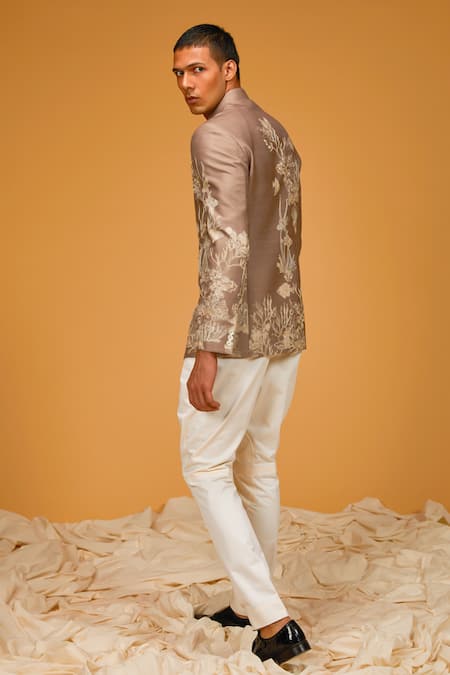 Rohit Bal Chanderi Silk Marine Print Bandhgala 