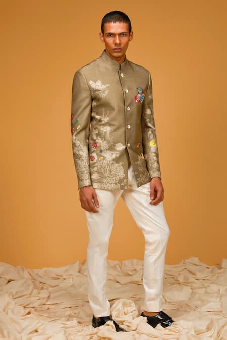 Rohit Bal Marine Print Patchwork Bandhgala 