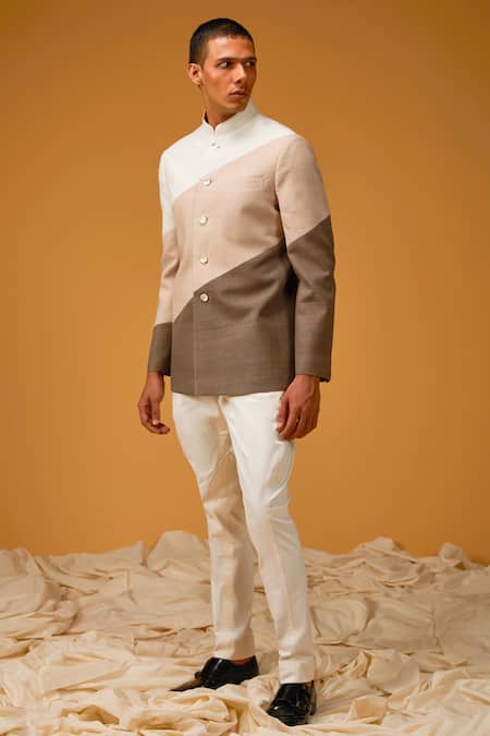 Buy_Rohit Bal_Multi Color Matka Silk Colourblock Gradient Bandhgala _Online_at_Aza_Fashions