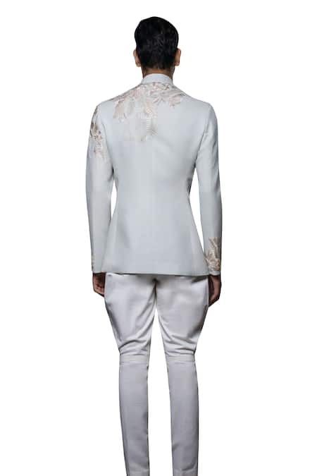 Buy_Rohit Bal_Blue Maheshwari, Silk Pearls, Floral Foliage Resham Embroidered Bandhgala _Online_at_Aza_Fashions