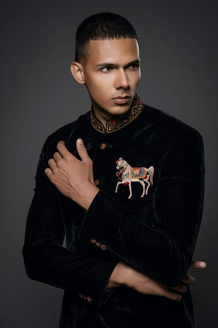 Rohit Bal Velvet Horse Embroidered Bandhgala 