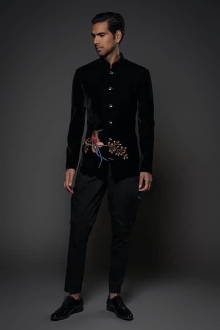 Rohit Bal Velvet Bird Embroidered Bandhgala 