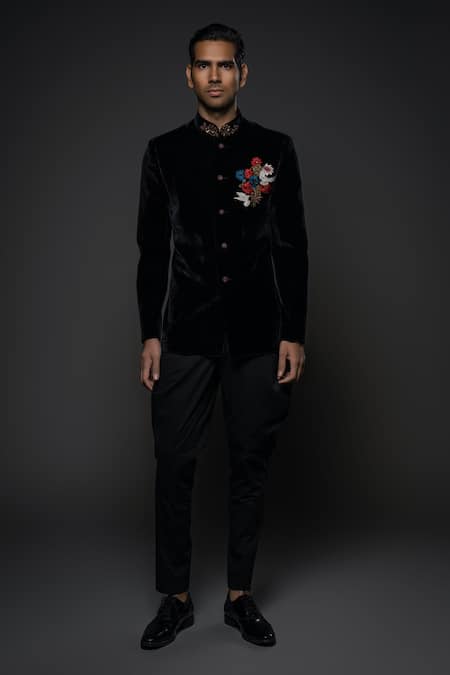 Rohit Bal Velvet Floral Embroidered Bandhgala 