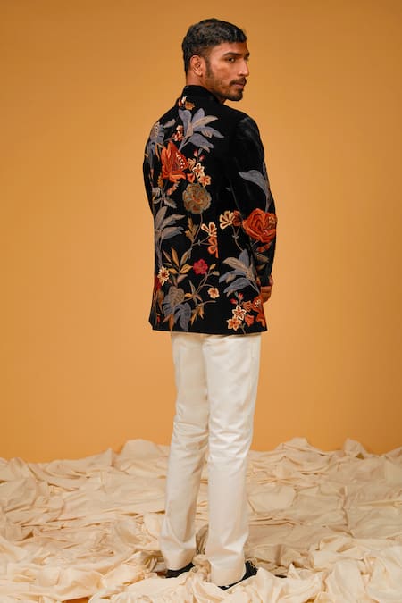 Rohit Bal Silk Velvet Floral Embroidered Bandhgala 