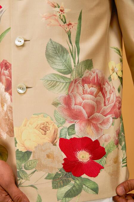 Buy Rohit Bal Beige Chanderi , Embroidery Bouquet Print Bandhgala Online at Aza Fashions Buy_Rohit Bal_Beige Chanderi , Embroidery Bouquet Print Bandhgala _Online_at_Aza_Fashions