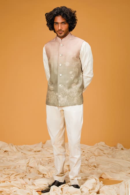 Rohit Bal Peach Chanderi Silk Printed Marine Ombre Bundi 