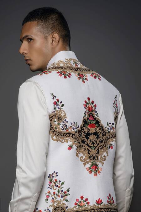 Buy Rohit Bal Ivory Silk Patchwork Dori Embroidered Bundi Online at Aza Fashions Buy_Rohit Bal_Ivory Silk Patchwork Dori Embroidered Bundi _Online_at_Aza_Fashions