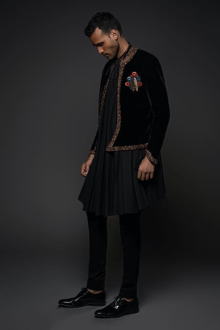 Rohit Bal Velvet Zardozi Embroidered Border Jacket 
